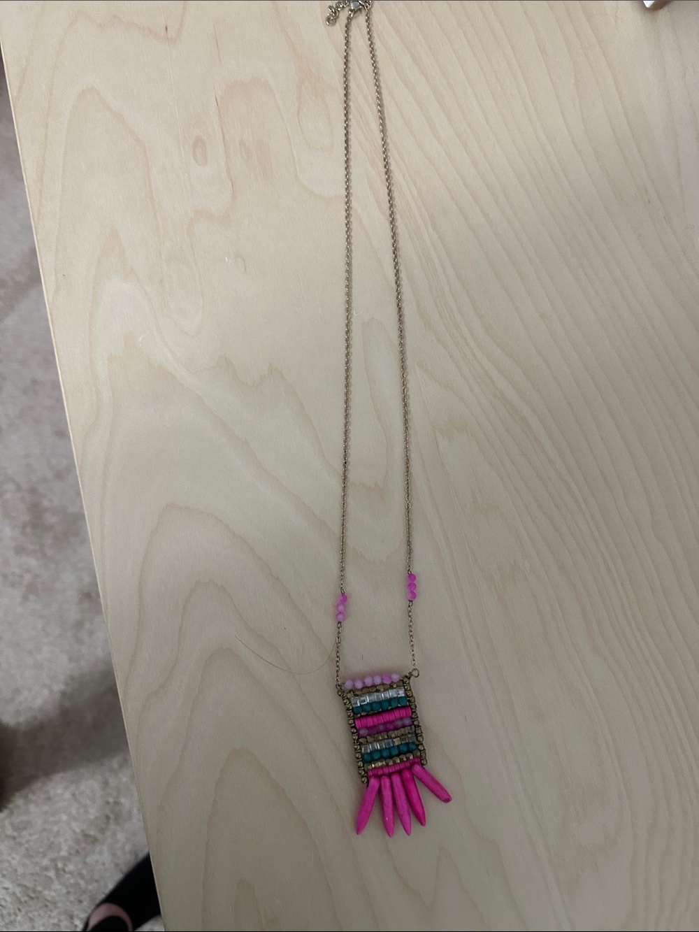 Francesca's Collections Pink Multi-Bead Fringe Necklace